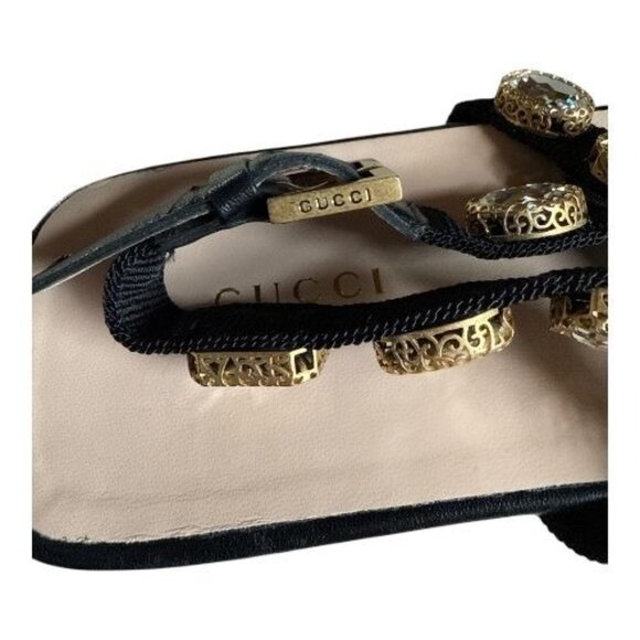 GUCCI Pepita Crystal Espadrille Sandal EU 38.5 US 8.5 Black Leather Platform - Picture 9 of 9